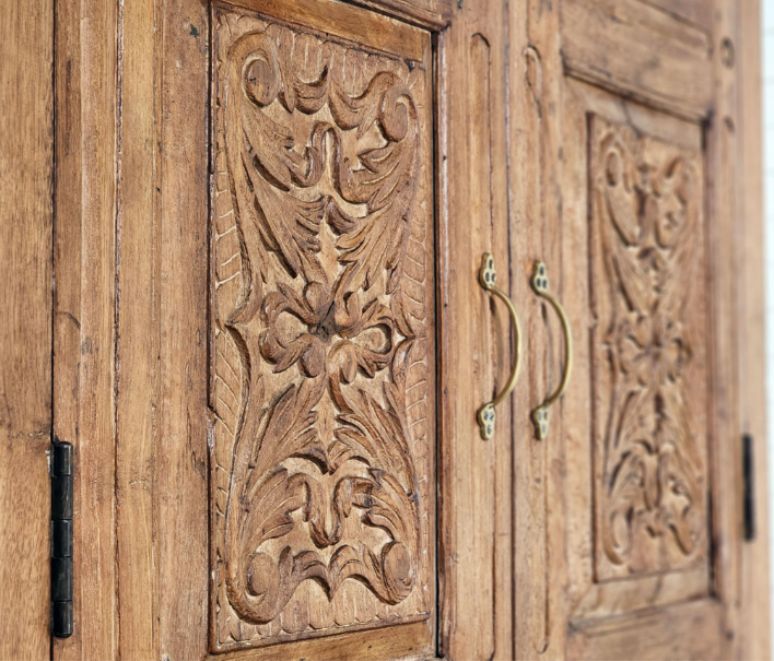 Indo Carved Recycled Teak Cupboard