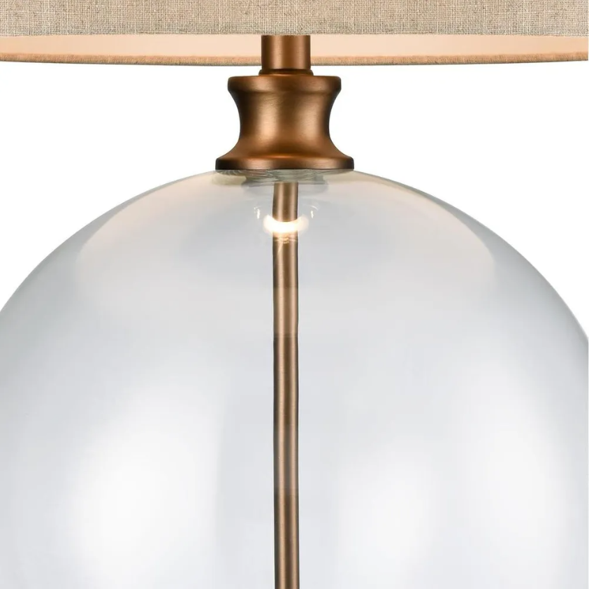 Ivy Antique Brass And Glass With Natural Linen Shade