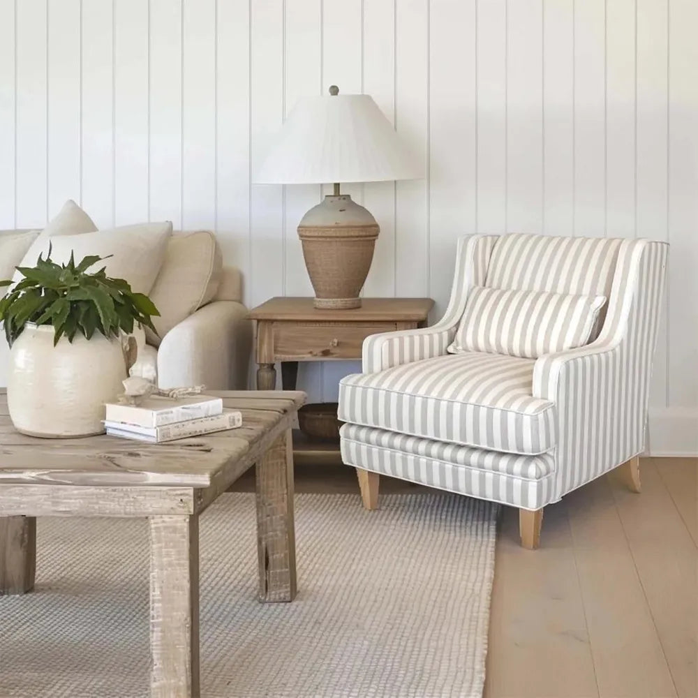 Kiama Armchair Natural Stripe W/White Piping