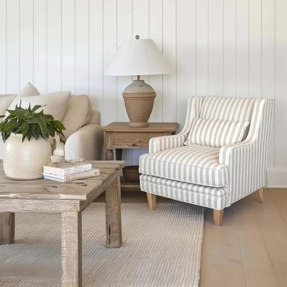Kiama Armchair Natural Stripe W/White Piping