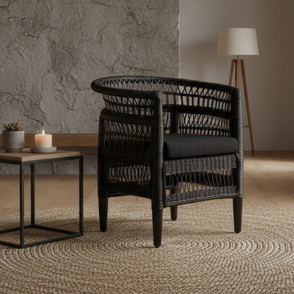 Livingstone Wicker Armchair Black/Black cushion - Outdoor Under-Cover