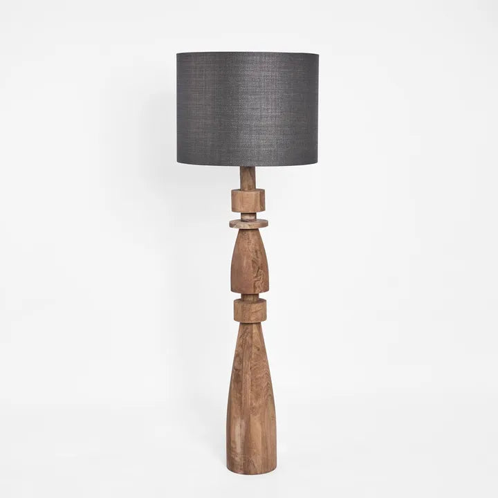 Magnus Wood Floor Lamp Saddle Base with Black Shade