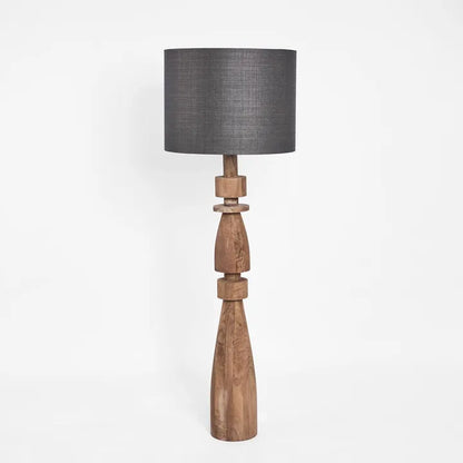 Magnus Wood Floor Lamp Saddle Base with Black Shade