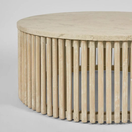 Marmer Round Coffee Table Stone + Teakwood
