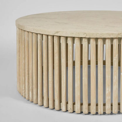 Marmer Round Coffee Table Stone + Teakwood