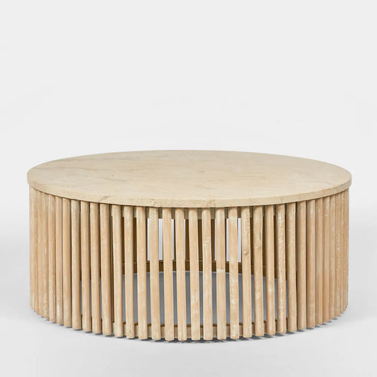Marmer Round Coffee Table Stone + Teakwood