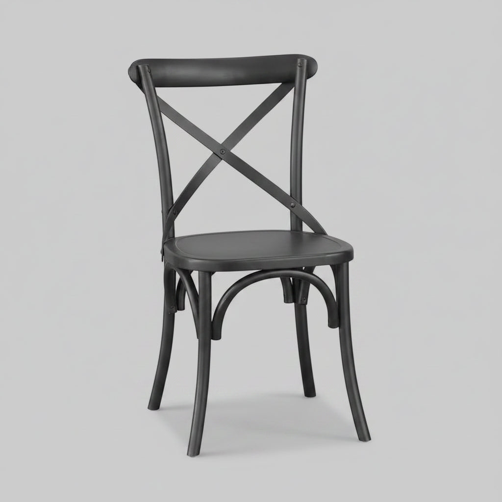 Cross Back Dining Chair - Black - Timber Seat