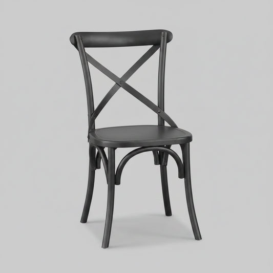 Cross Back Dining Chair - Black - Timber Seat