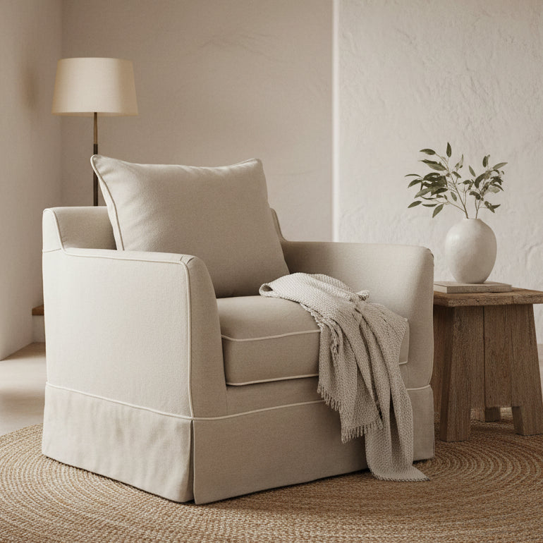 Mosman Armchair Natural with White Piping