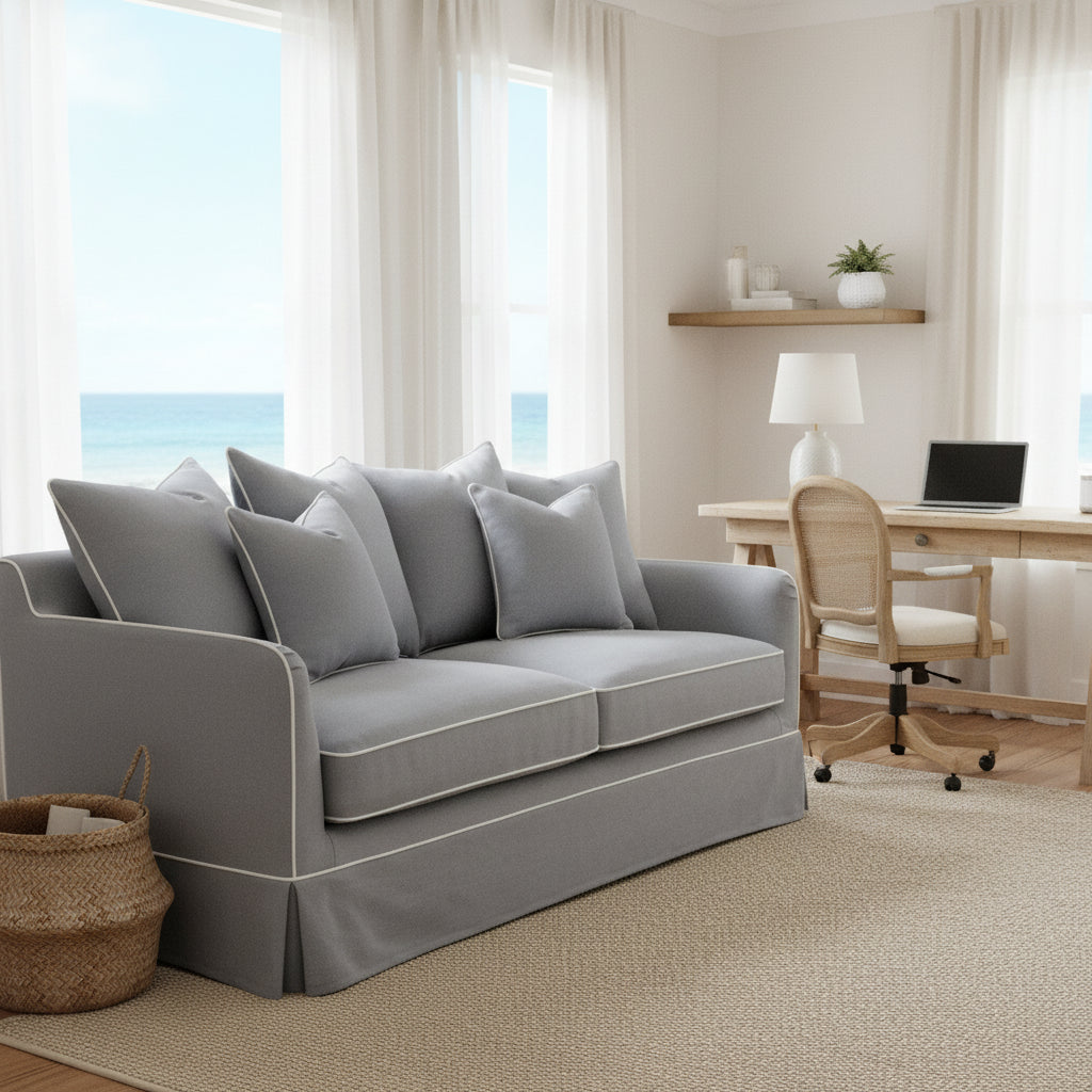 Mosman 2.5 Seat Sofa Bed Grey W/White Piping