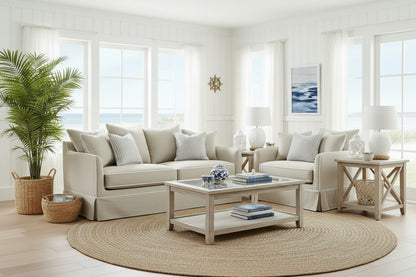 Mosman 3 Seat Sofa with Removable Covers - Natural White Piping