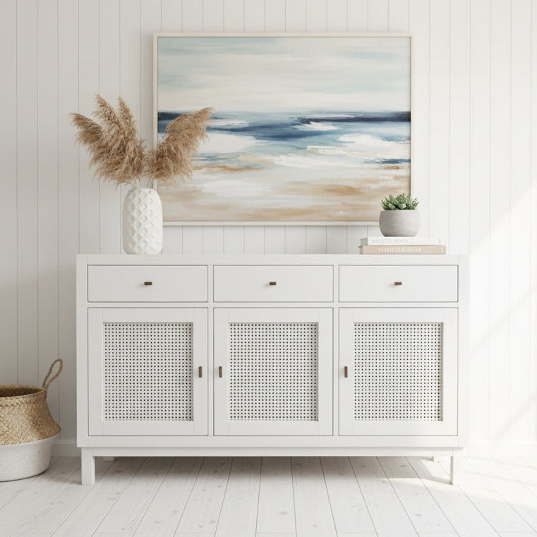 Rafia White Wood 3 Door / Drw Sideboard