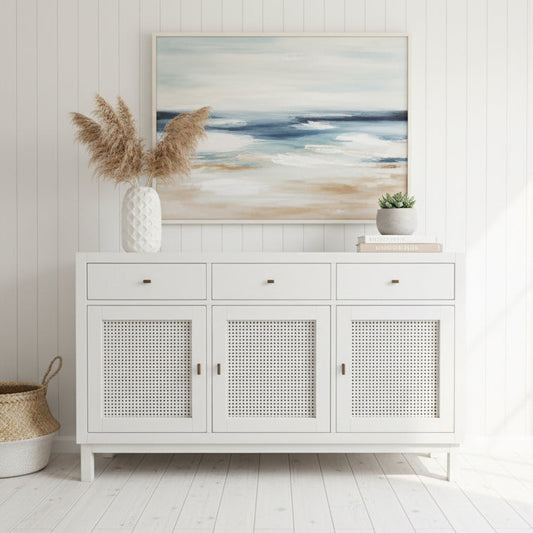 Rafia White Wood 3 Door / Drw Sideboard