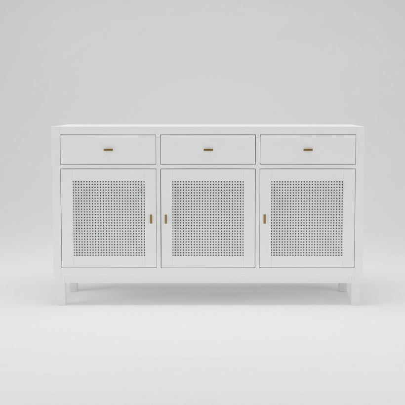 Rafia White Wood 3 Door / Drw Sideboard