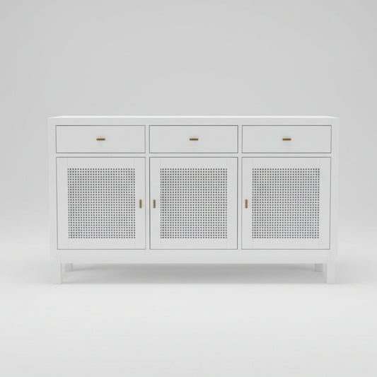 Rafia White Wood 3 Door / Drw Sideboard
