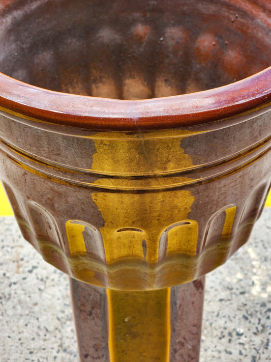 Glazed vintage ceramic jardinière on stand (80 x 35cm)