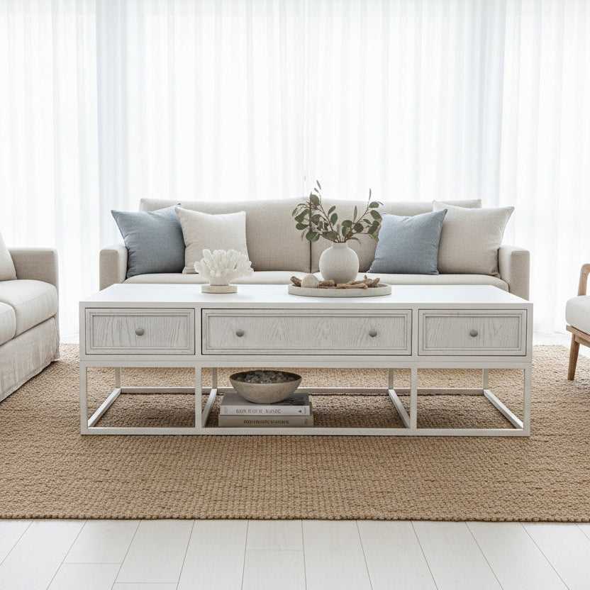 Tubetti Modern metal base coffee table (76 x 180 x 90cm)