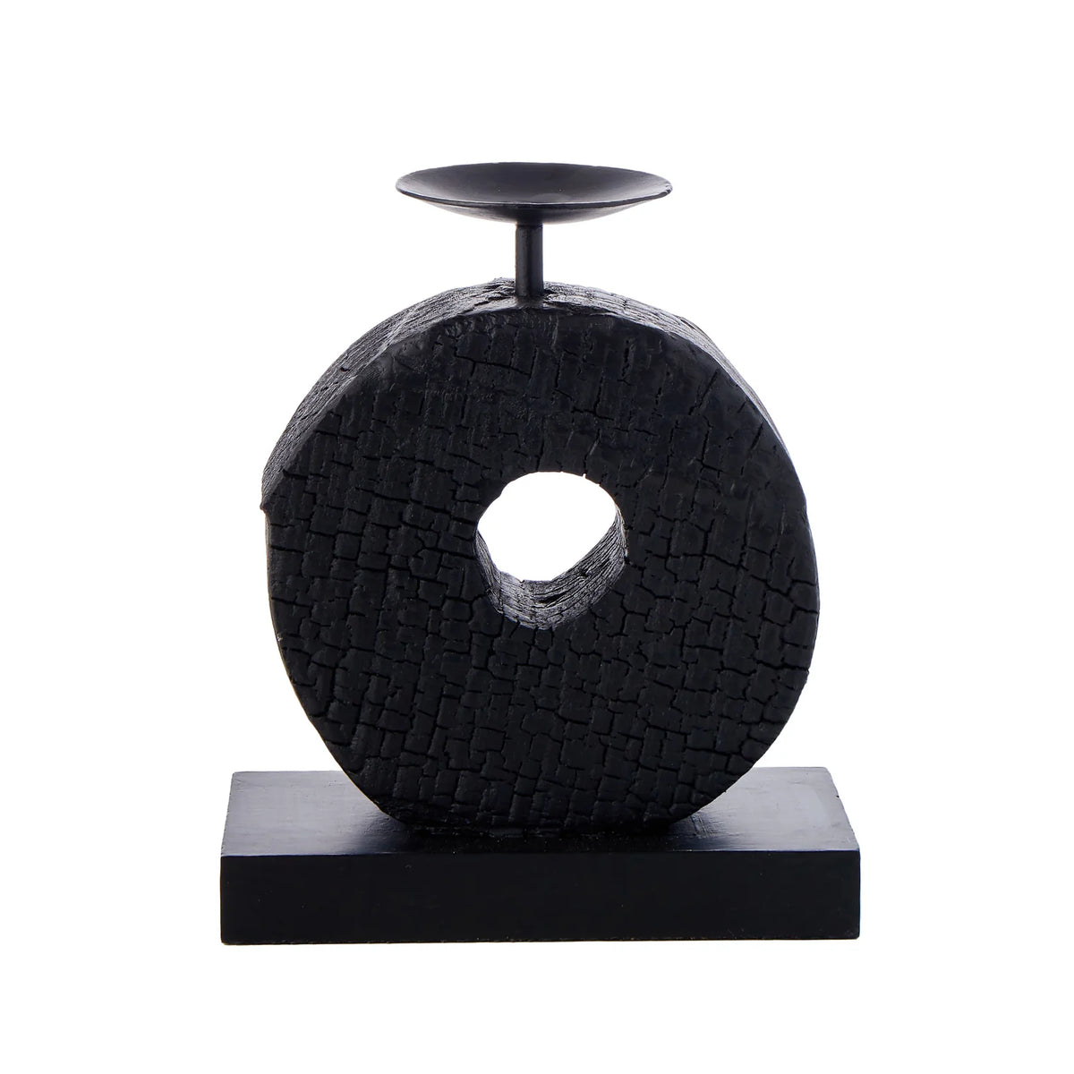 Grand Designs Charred Wood Single Ring Candle Holder Black