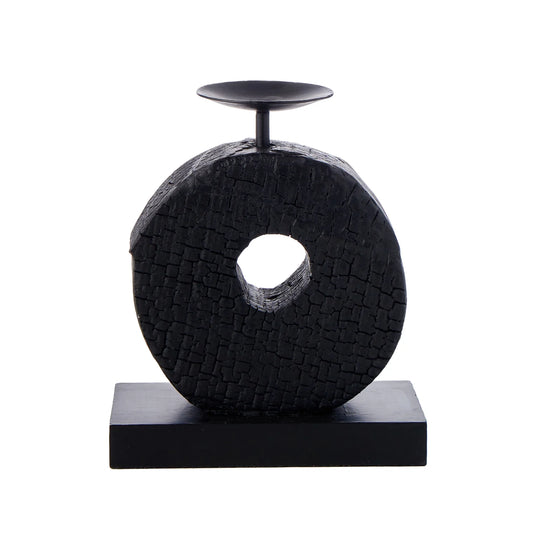 Grand Designs Charred Wood Single Ring Candle Holder Black