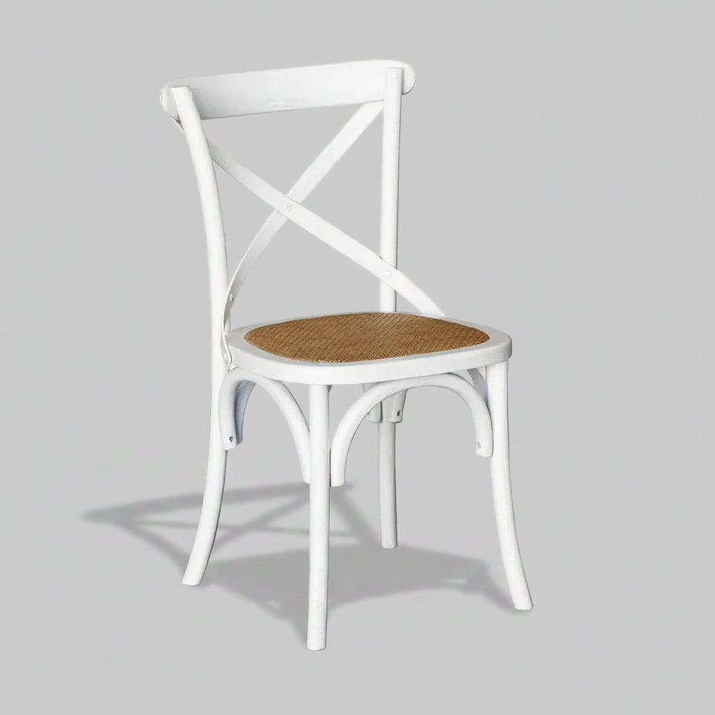 Cross Back Dining Chair - White - Rattan Seat