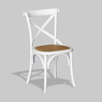 Cross Back Dining Chair - White - Rattan Seat