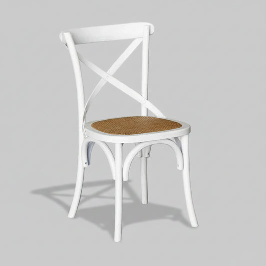 Cross Back Dining Chair - White - Rattan Seat
