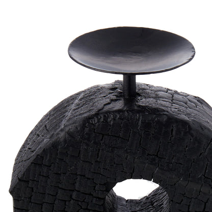Grand Designs Charred Wood Single Ring Candle Holder Black